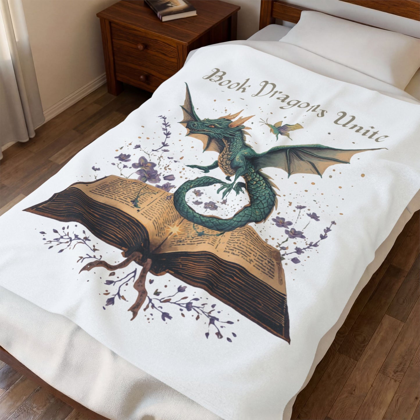 Book Dragons Unite Blanket | Fantasy Dragon, Open Book Illustration